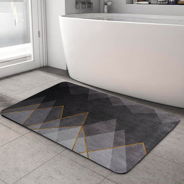 Anti-Slip Quick Drying Bath Mat, Black Zig Zag, Absorbent PVC (24”X16”)