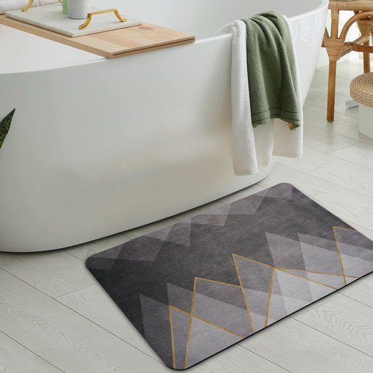 Anti-Slip Quick Drying Bath Mat, Black Zig Zag, Absorbent PVC (24βX16β)