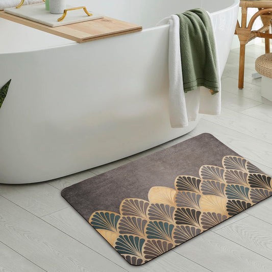 Anti-Slip Quick Drying Bath Mat, Gold Leaf, Absorbent PVC (24βX16β)