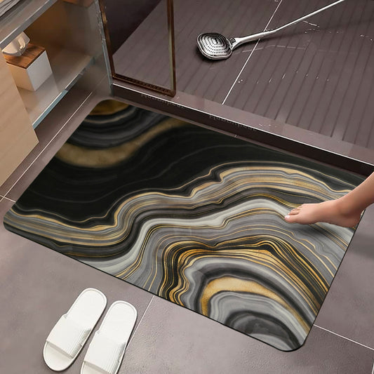 Anti-Slip Quick Drying Bath Mat, Black Abstract, Absorbent PVC (24βX16β)