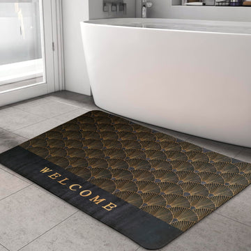 Anti-Slip Quick Drying Bath Mat, Welcome Leaf, Absorbent PVC (24”X16”)