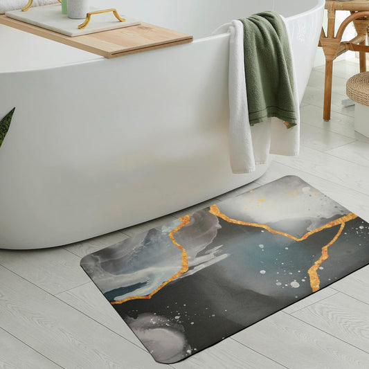 Anti-Slip Quick Drying Bath Mat, Black & Blue, Absorbent PVC (24βX16β)