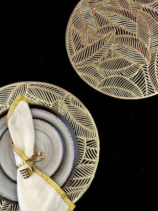 Leaf Circle Metallic Table Mats