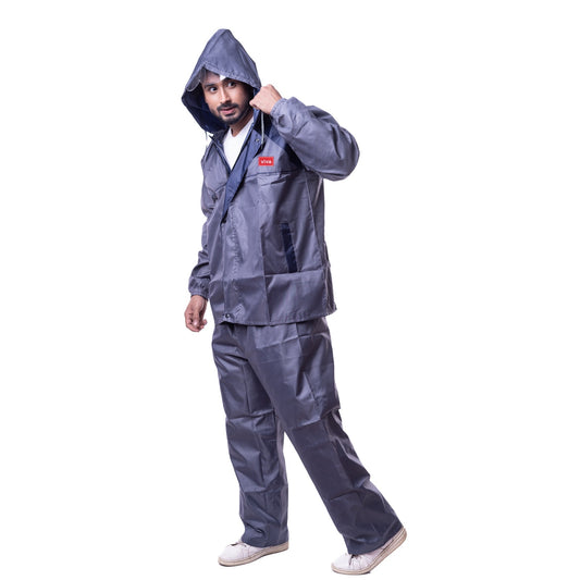 Comfort Adjustable Hooded & Zipper Top And Bottom Jacket Rainsuit & Pant Set (XXL)