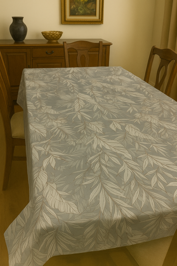 Grey White Outline Leaves Premium Table Cover