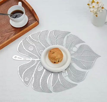 Hollow Leaf Silver Metallic Table Mats