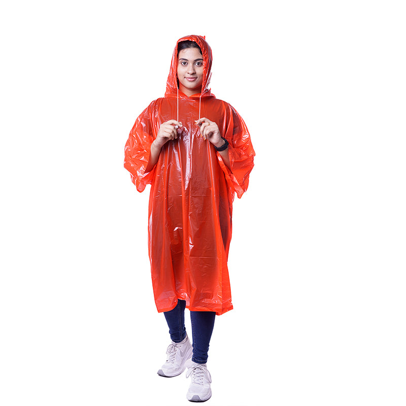 Viva Rainwear Waterproof Long Sleeves Unisex Poncho Raincoat - Red (Set of 2)