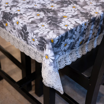 Luxury Furnishings Fancy Table Cover Black Floral Design - Black & White