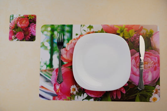 Latest Table Mats Pack of 6 with Coasters, Mix (TORO, Red Rose)