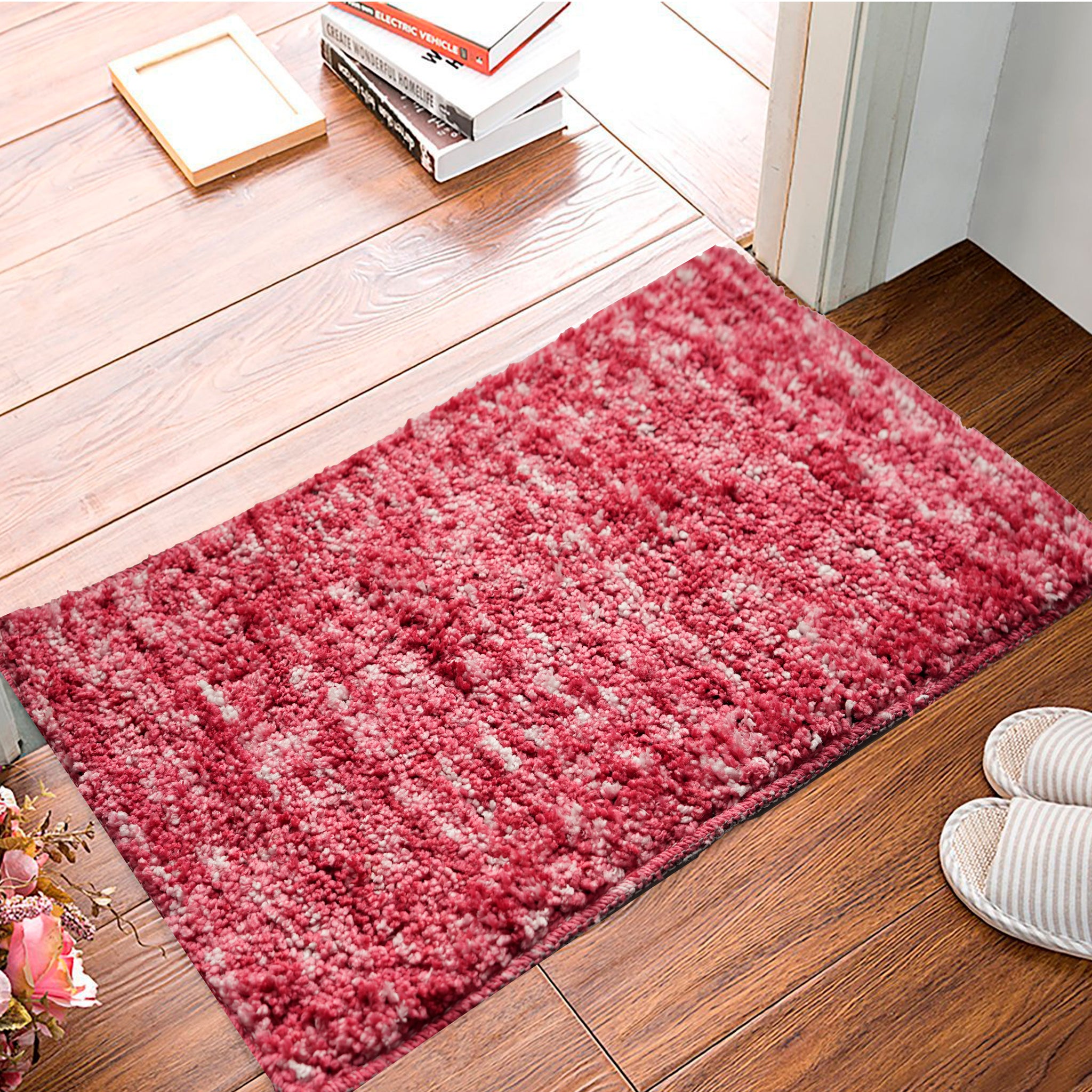 Super Soft Microfiber Anti Slip Door Mat Fur (Red, 23” x 15”)