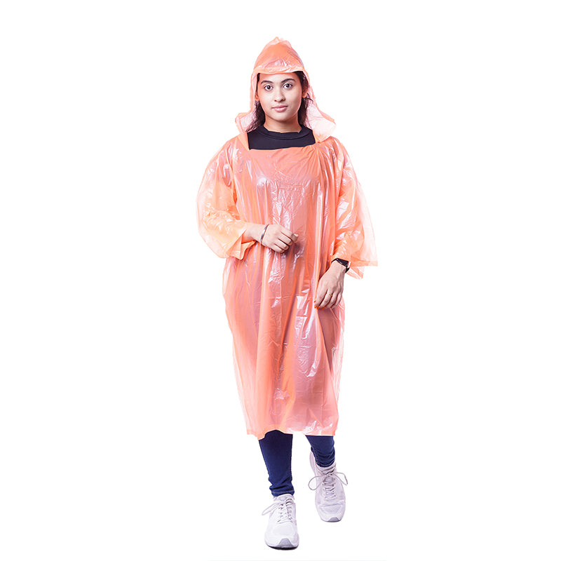 Viva Rainwear Waterproof Long Sleeves Unisex Poncho Raincoat - Peach (Set of 2)