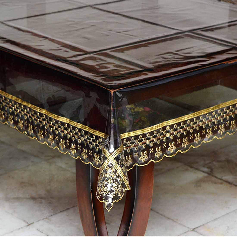 Luxury Furnishings Transparent Table Cover Black With Golden Lace - Black & Golden