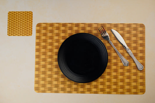 Latest Table Mats Pack of 6 with Coasters, Yellow (TORO, Bamboo)