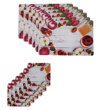 Latest Table Mats Pack of 6 with Coasters, White (TORO, Apple Cutting)