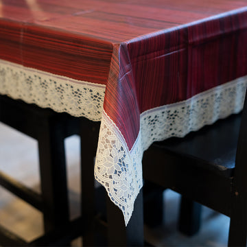 Luxury Furnishings Fancy Table Cover Wood Design - Red