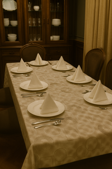 Brownish Beige Geometric Premium Table Cover