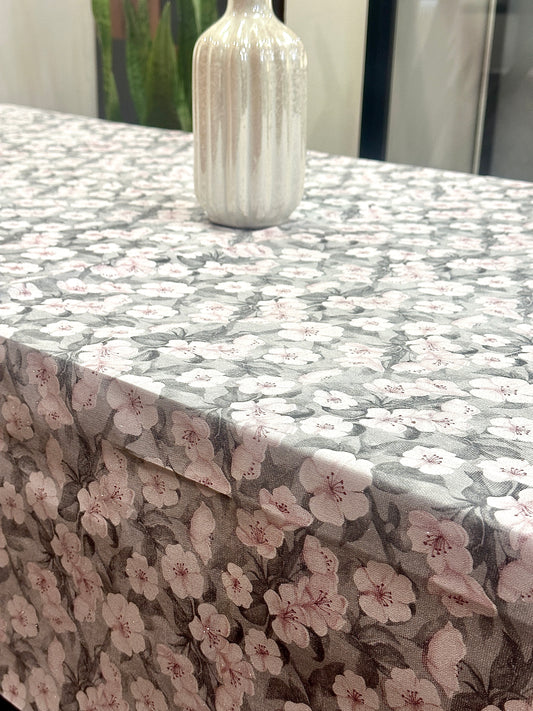 Grey Pink Flower Shimmer Table Cover