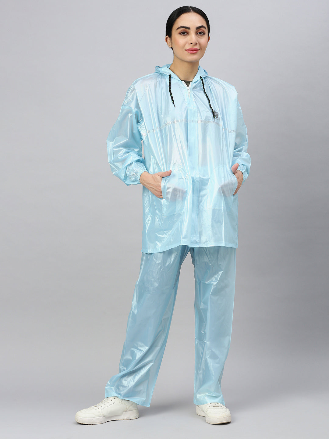 Women's PVC Waterproof Aura Length Hooded & Zipper Ranisuit Jacket & Pant Set