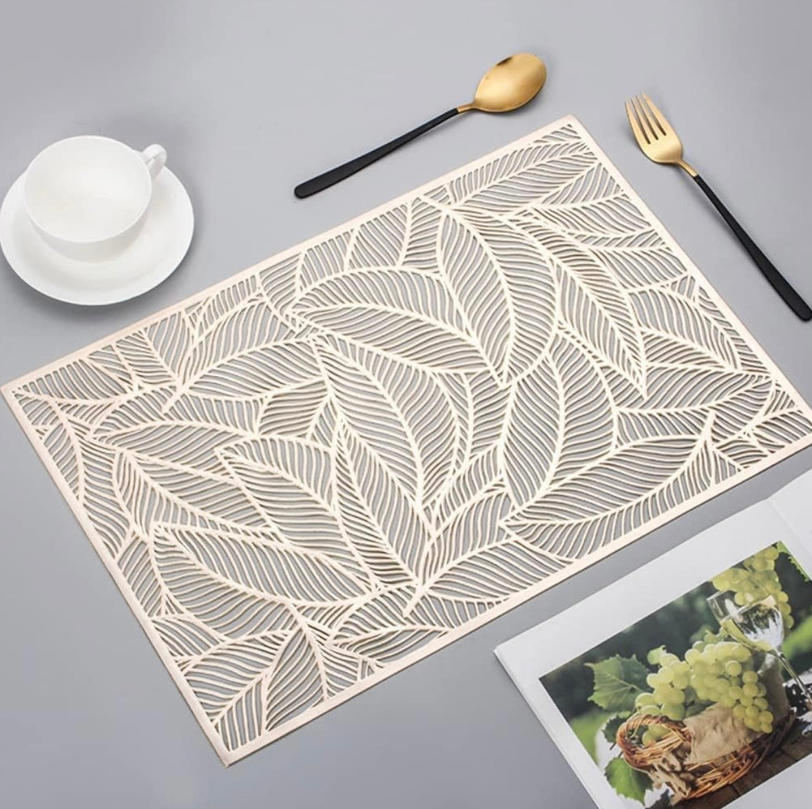 Leaf Rectangle Metallic Table Mats