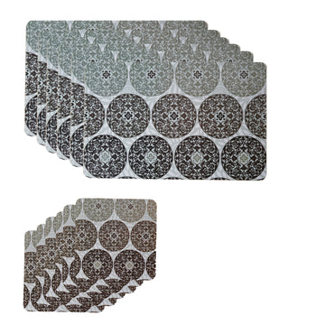Latest Table Mats Pack of 6 with Coasters, Black & White (TORO, Black Pattern)