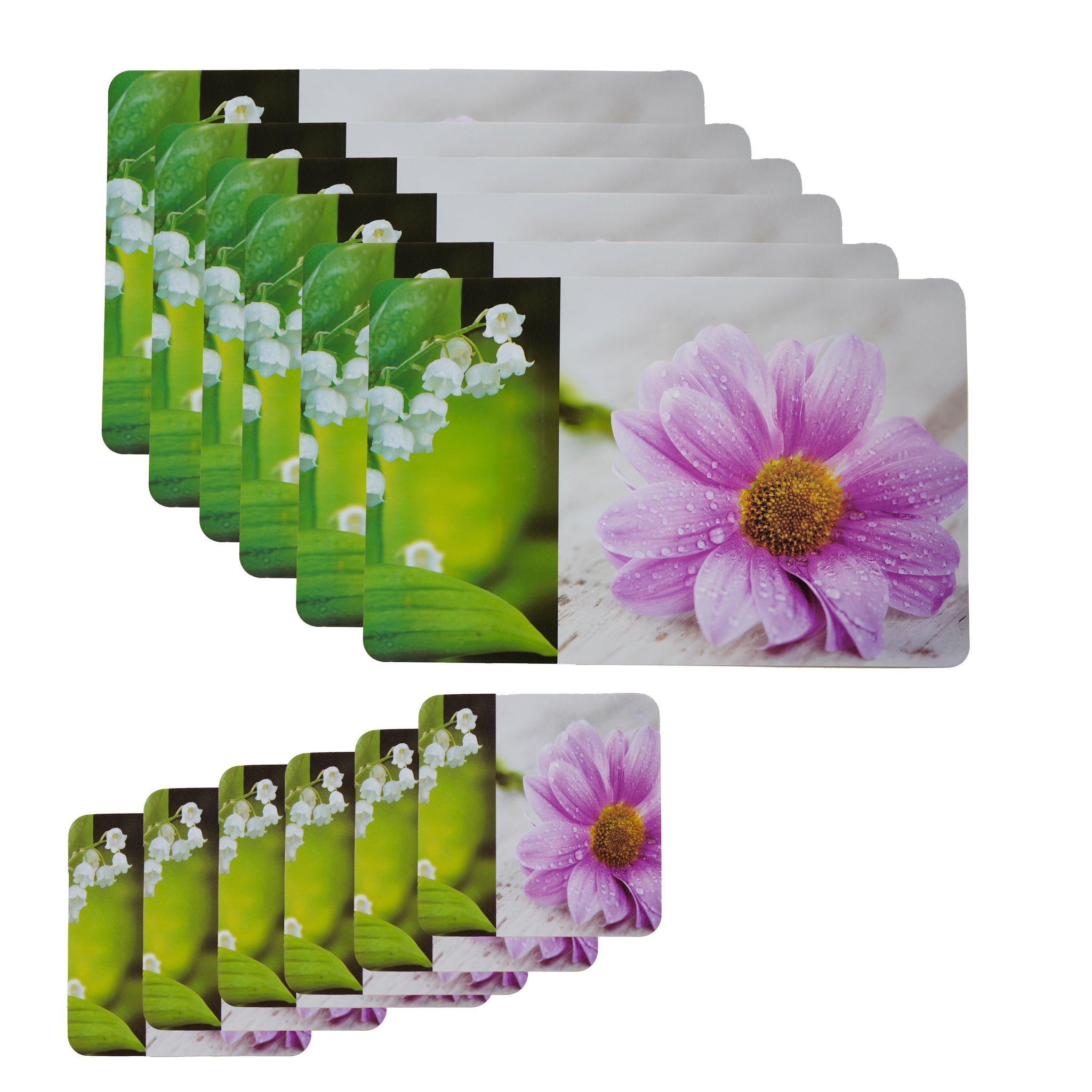 Latest Table Mats Pack of 6 with Coasters, Green & Purple (TORO, Purple Lili)