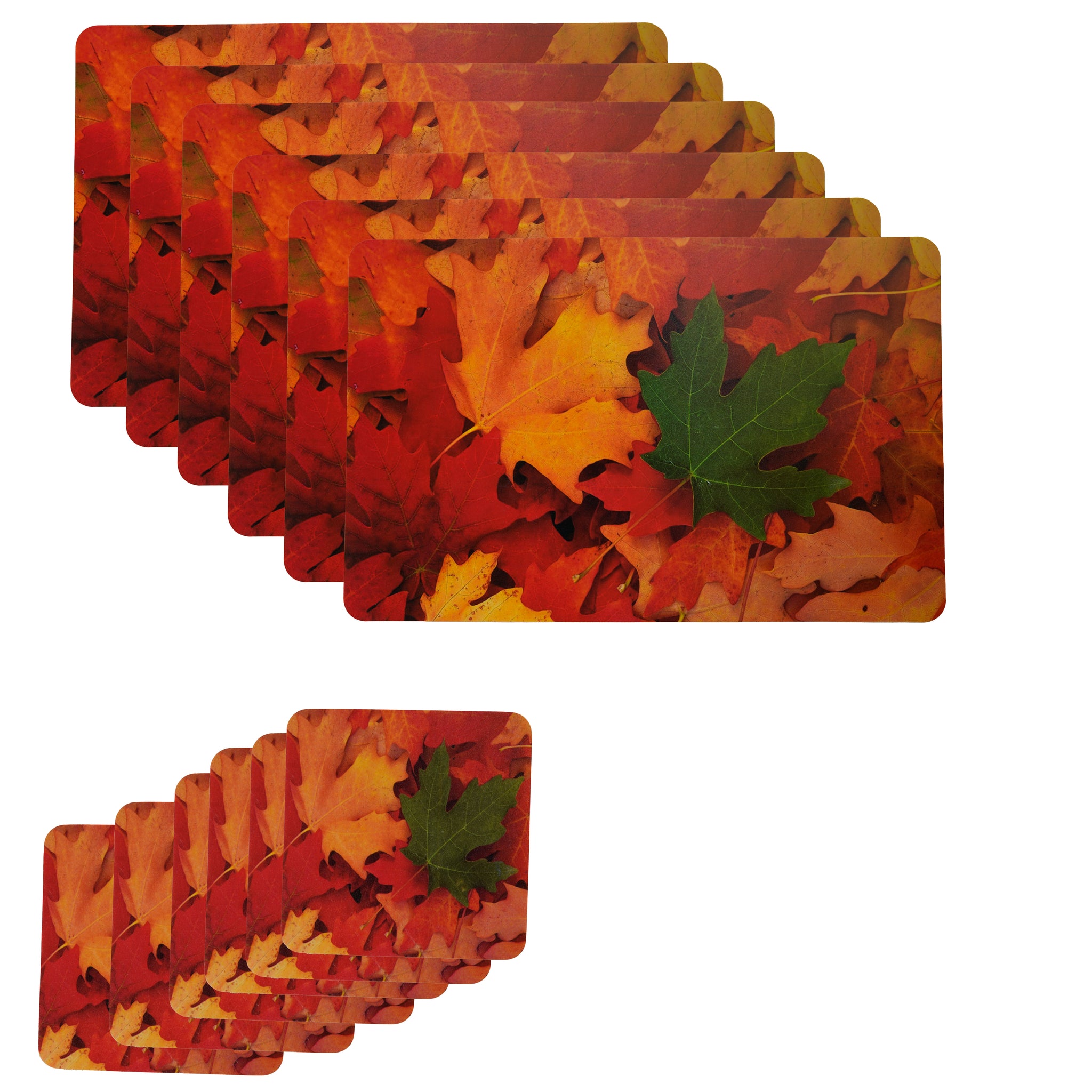 Latest Table Mats Pack of 6 with Coasters, Orange (TORO, Leaves)