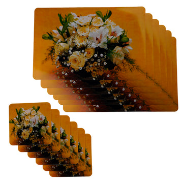 Stylish Table Mats Pack of 6 with Coasters, Yellow (GF, Yellow Rose)
