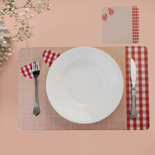 Simple Designer Table Mats Pack of 6 with Coasters, Beige (TORO, Napkin Heart)