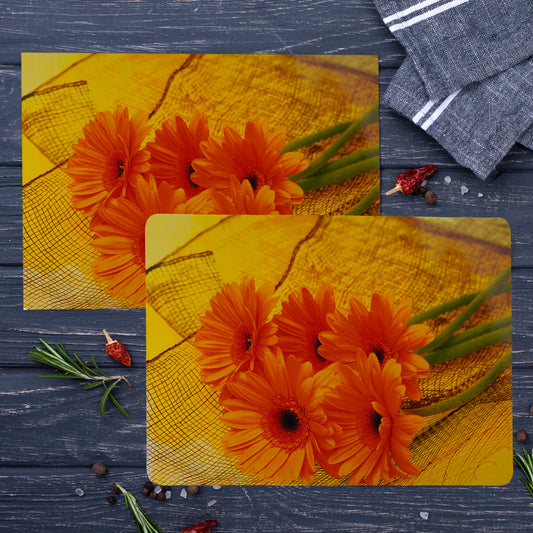 Stylish Table Mats Pack of 6 with Coasters, Yellow (GF, Real Sunflower)