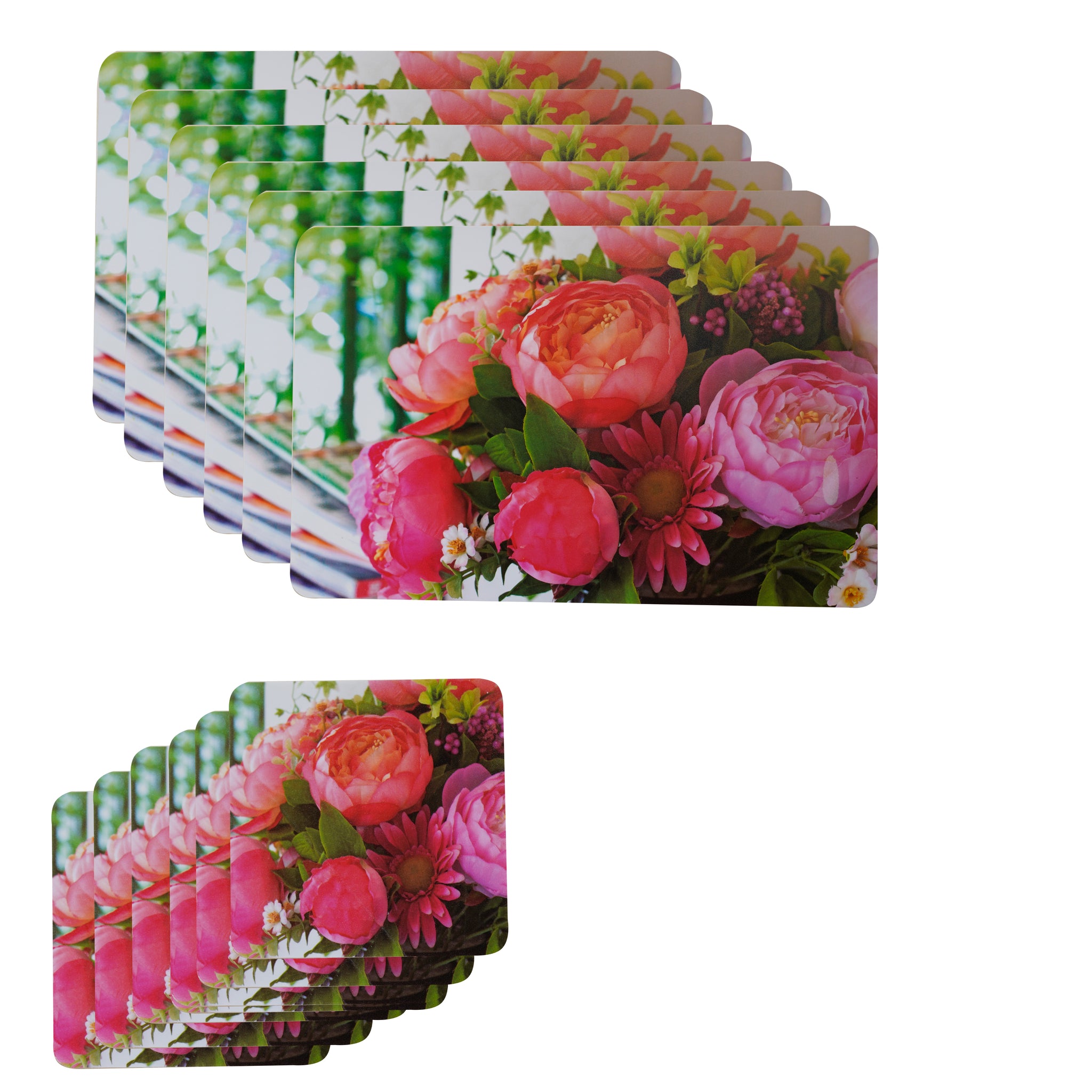 Latest Table Mats Pack of 6 with Coasters, Mix (TORO, Red Rose)