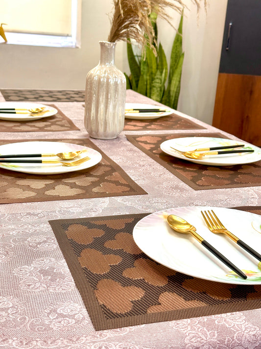 Brown Floral Jute Look Table Mats