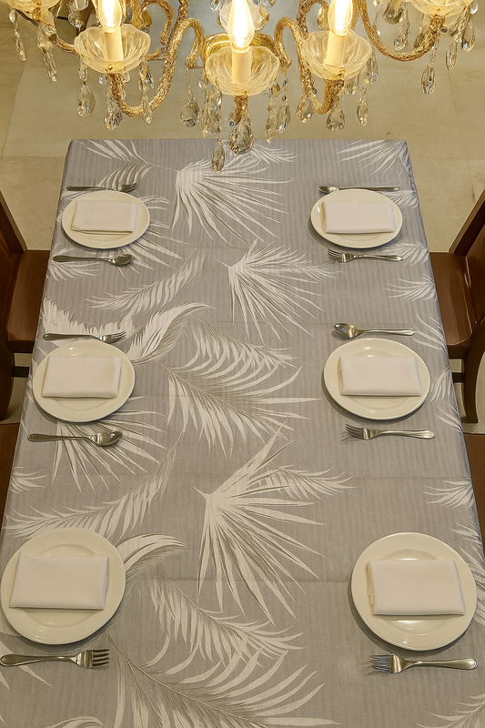 Grey Artistic Leaves Premium Table Cover
