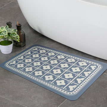 Anti-Slip Quick Drying Bath Mat, Grey & White, Absorbent PVC (24”X16”)