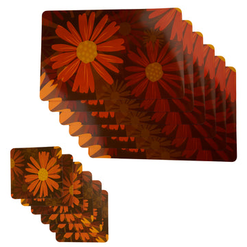 Stylish Table Mats Pack of 6 with Coasters, Maroon (GF, Large Sun Flower)