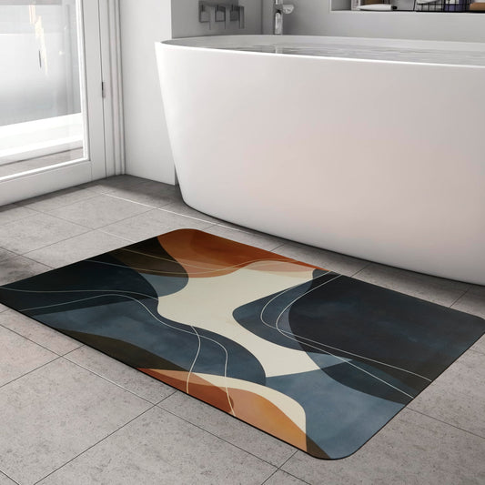 Anti-Slip Quick Drying Bath Mat, Black & Brown Abstract, Absorbent PVC (24”X16”)