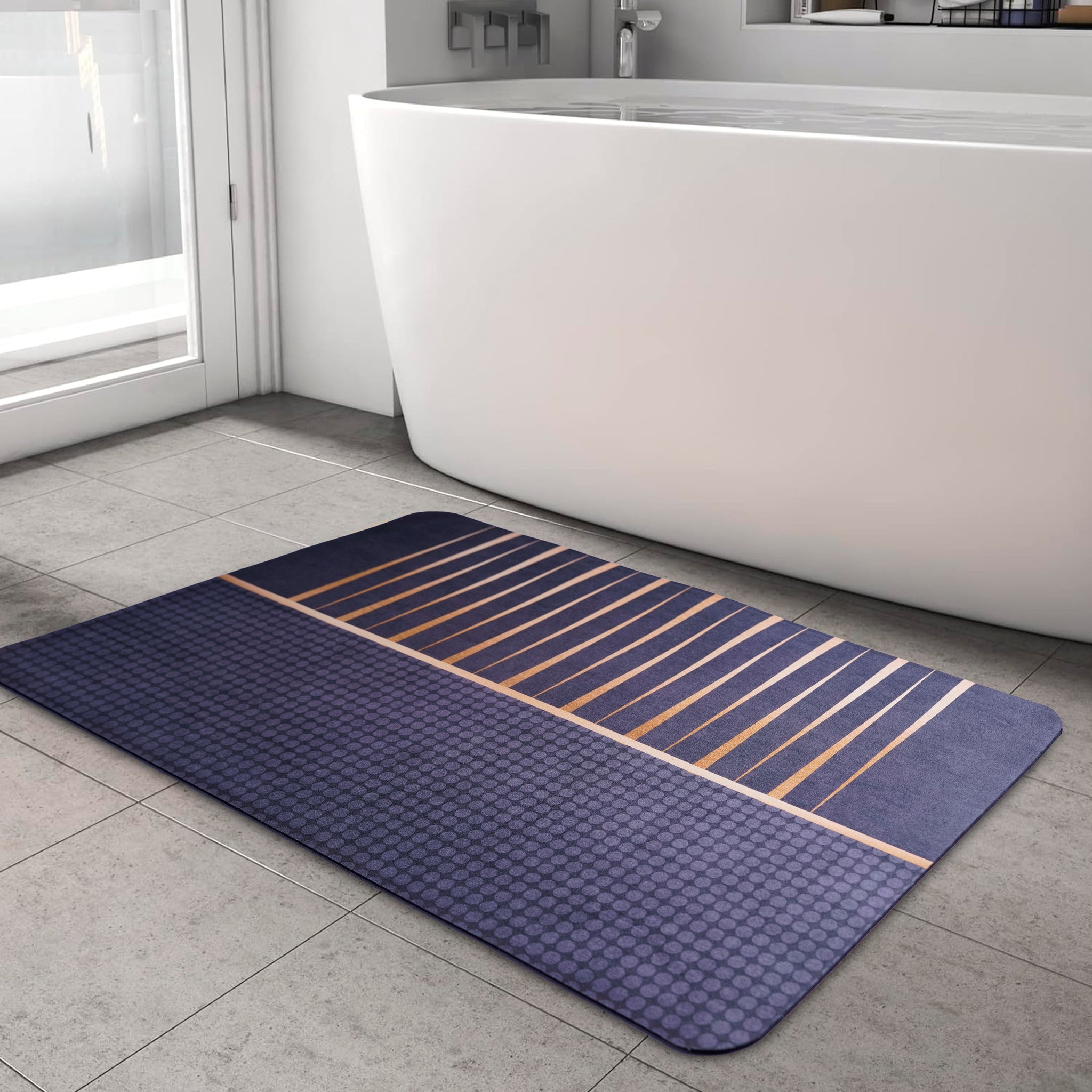 Anti-Slip Quick Drying Bath Mat, Black & Gold, Absorbent PVC (24”X16”)
