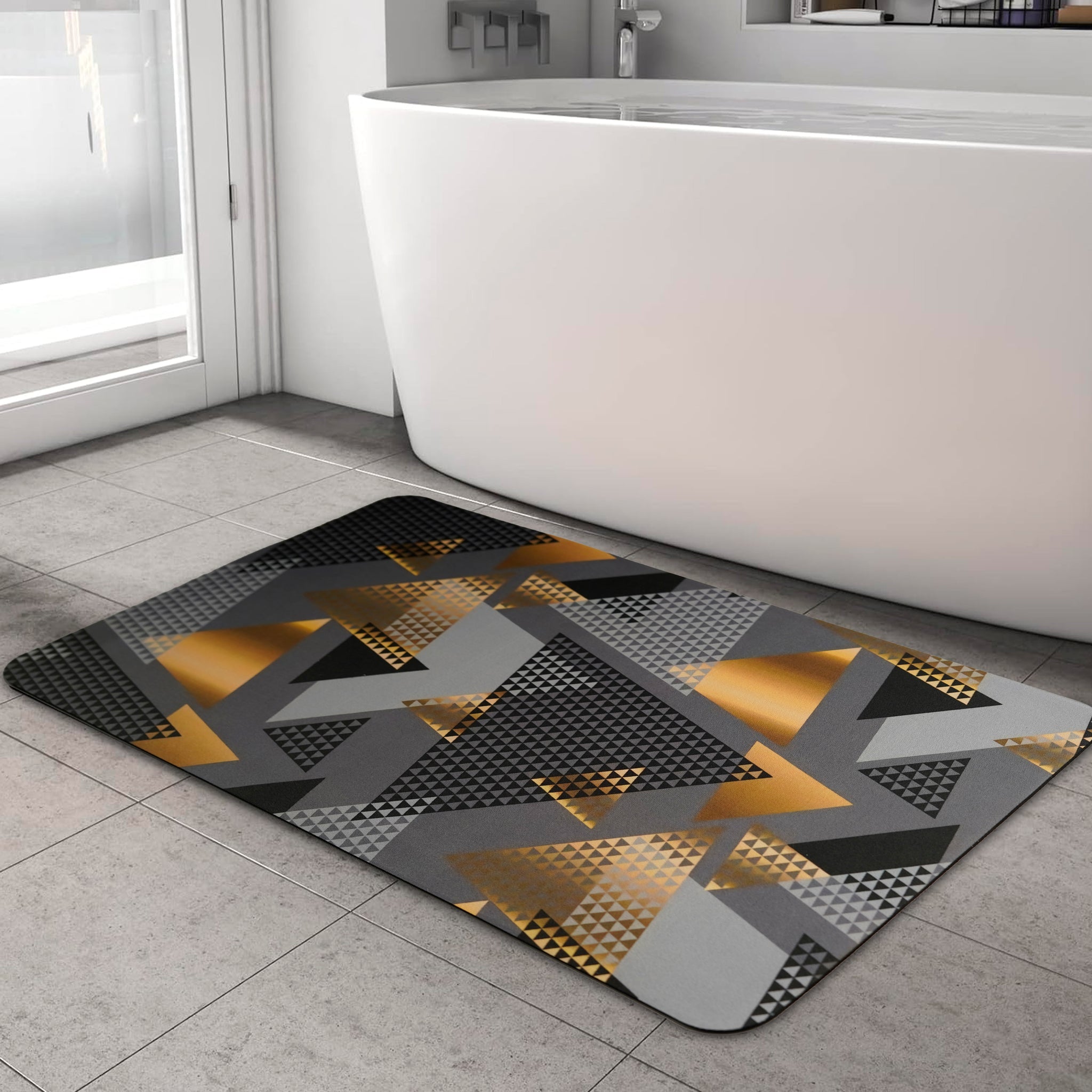 Anti-Slip Quick Drying Bath Mat, Golden Designer, Absorbent PVC (24”X16”)