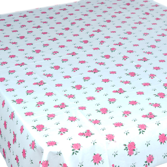 Classic Rose Printed White Table Cover - Rectanguar