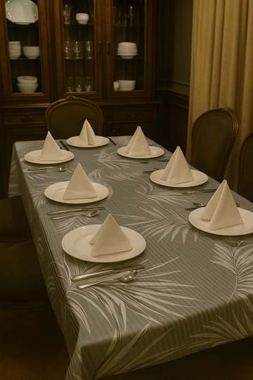 Grey Artistic Leaves Premium Table Cover