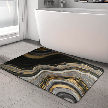 Anti-Slip Quick Drying Bath Mat, Black Abstract, Absorbent PVC (24”X16”)