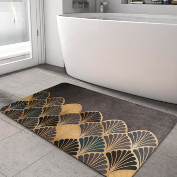 Anti-Slip Quick Drying Bath Mat, Gold Leaf, Absorbent PVC (24”X16”)
