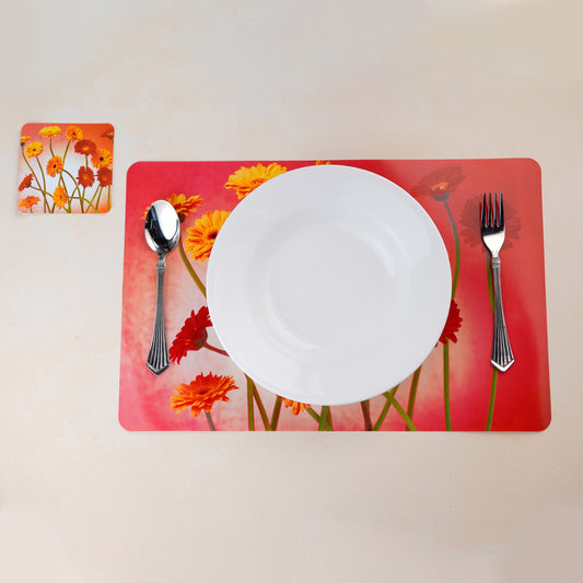 Stylish Table Mats Pack of 6 with Coasters, Red (GF, Mix Sunflower)