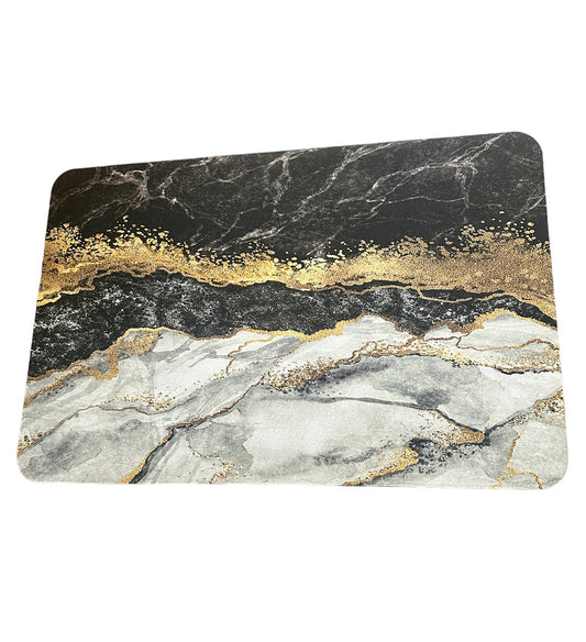 Anti-Slip Quick Drying Bath Mat, Black And White Marble Effect, Absorbent PVC (24”X16”)