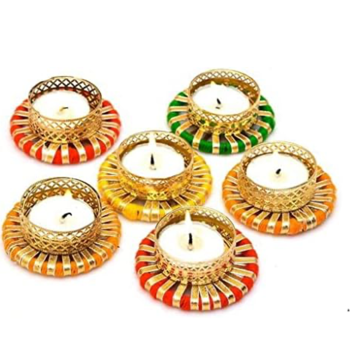 Colourful Gotapati Tealight Holders with wax candles (Pack of 12)