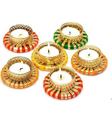 Colourful Gotapati Tealight Holders with wax candles (Pack of 12)