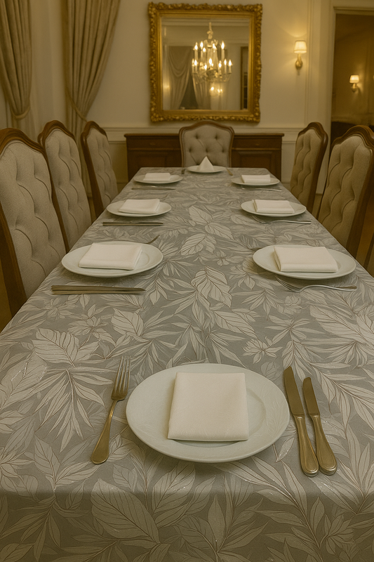 Grey White Outline Leaves Premium Table Cover