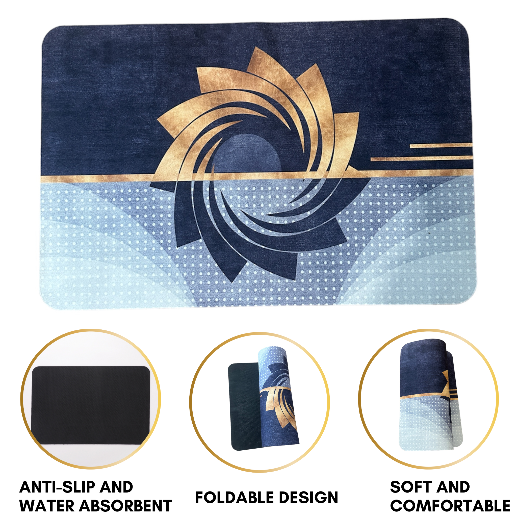 Anti-Slip Quick Drying Bath Mat,Royal Mystic Absorbent PVC (24”X16”)