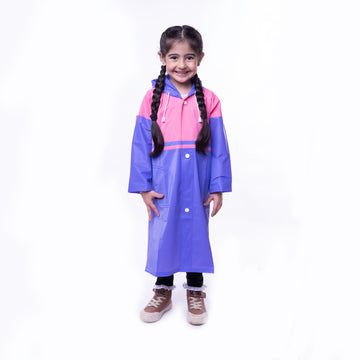 Kids Waterproof Long Sleeves Raincoat Aqua (Includes School Bag Coverage)