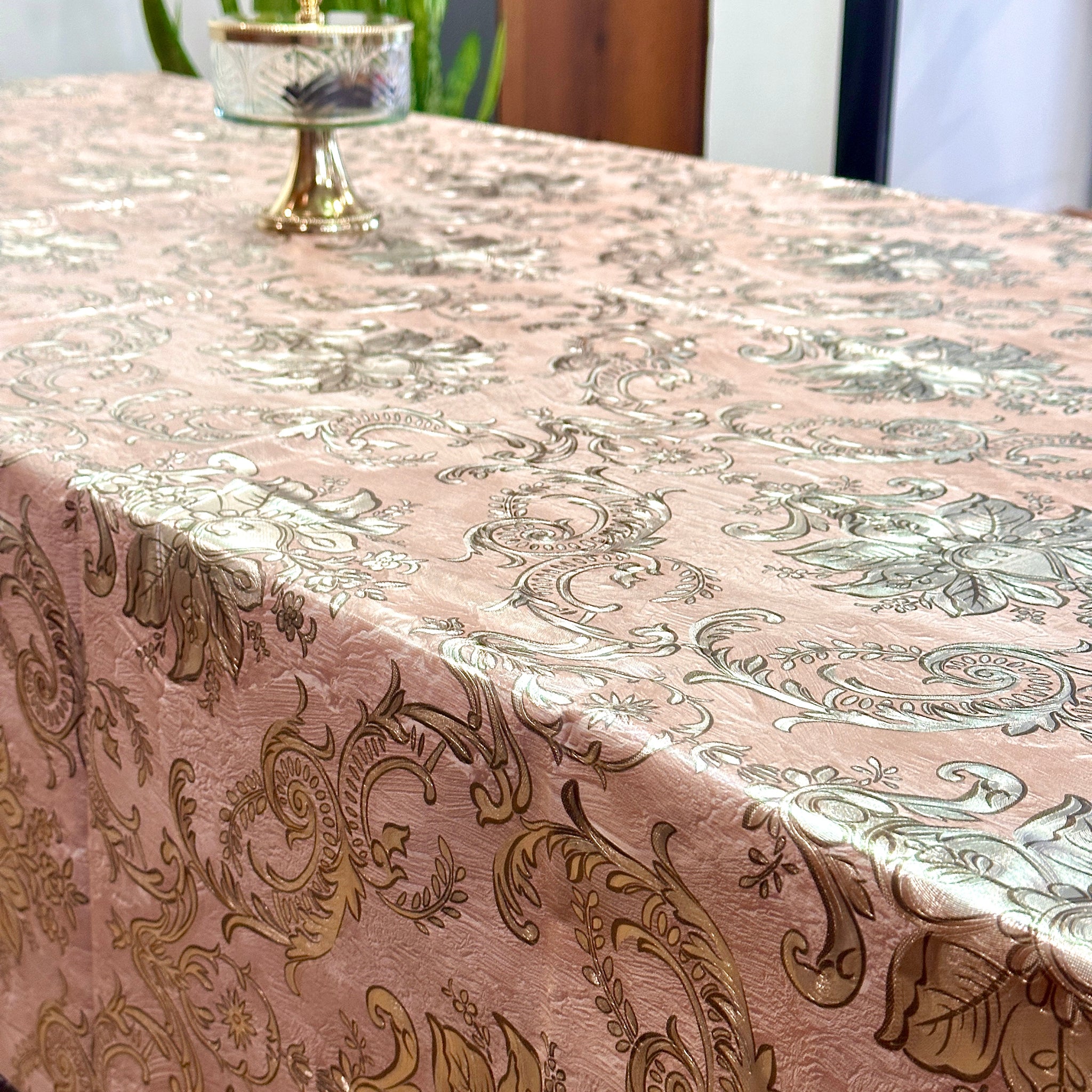 Floral Designer Punch Metallic Table Covers (pinkish brown)