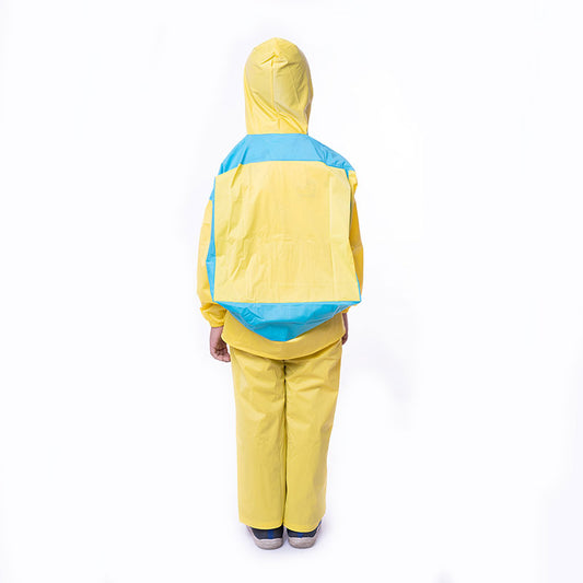Kids Waterproof Long Sleeves Rainsuit Oxford Raincoat - Yellow & Sea Green